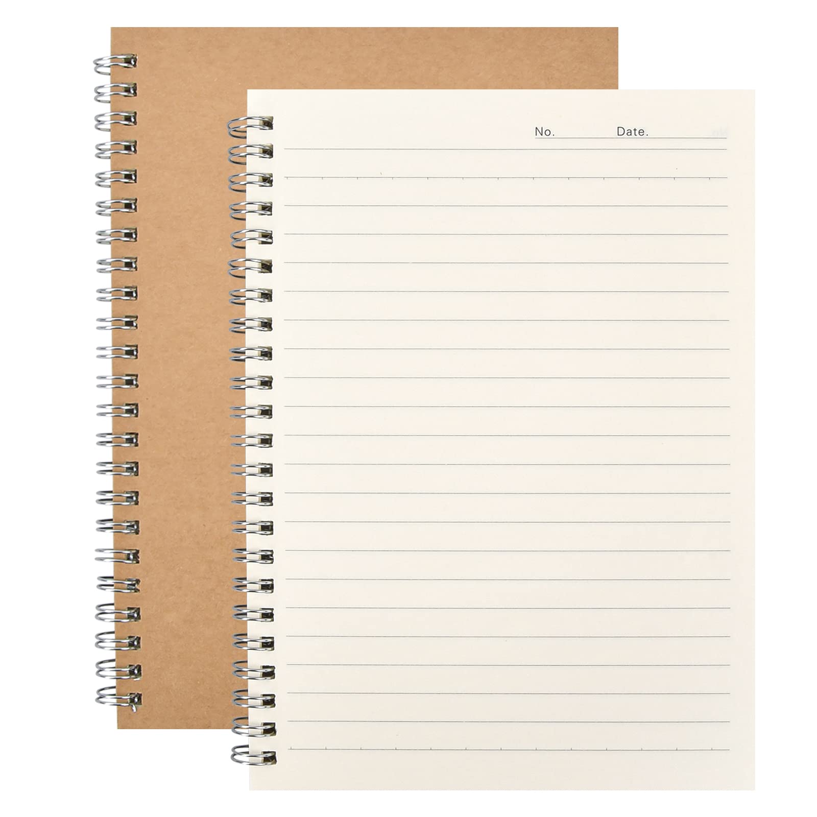 2 PCS Cuadernos A5, Espiral Cuaderno de Notas Con Líneas, 100 Páginas/100g Cuaderno Forrado, Papel Kraft Cuaderno de Notas para Niños,Mujeres,Niñas,Recetas,Matemáticas, Escuela de Oficina