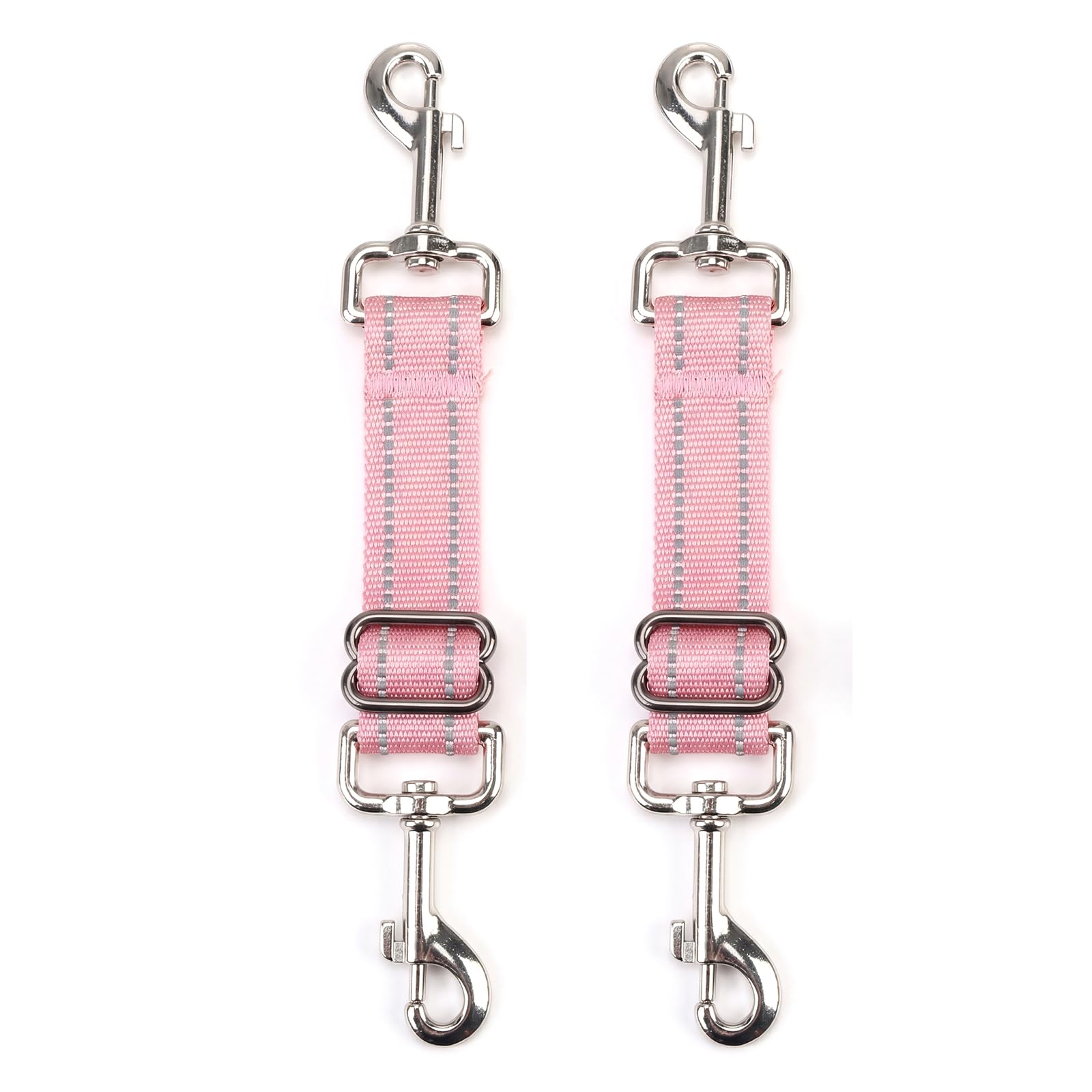 2PCS Dog Collar Clip, Double-Ended Adjustable Safety Backup Clasp Connector for Collar & Harness, Universal for Dogs Cats Puppy (2 Pink)