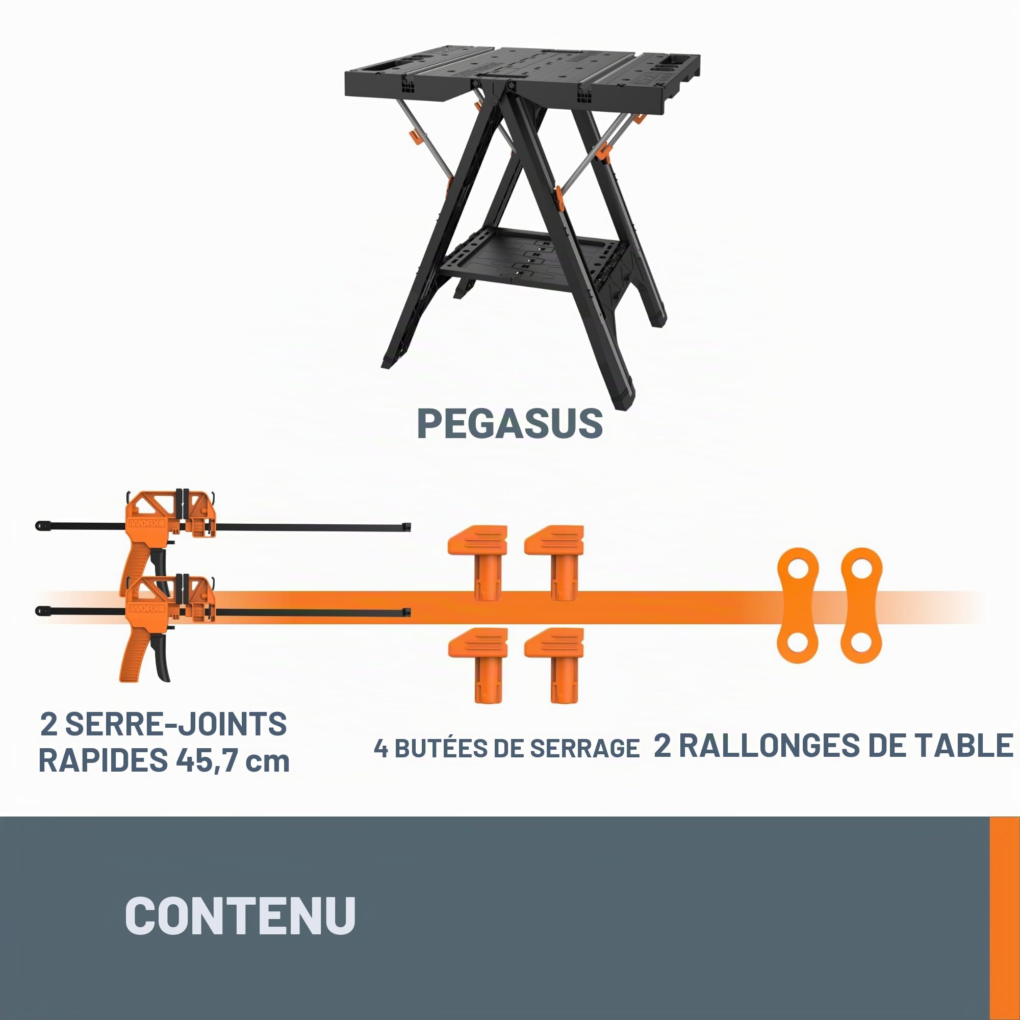 WORX WX051 Pegasus Table de travail pliante et chevalet de sciage