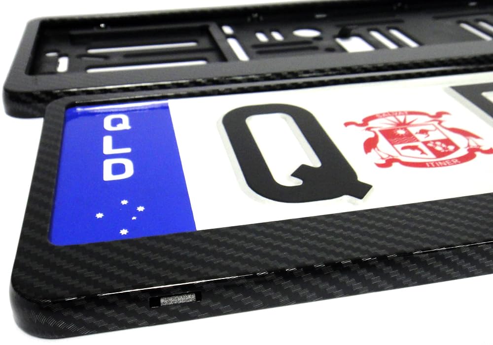 RZG 2x Soporte para matrícula de fibra de carbono efecto hidrográfico para coches del Reino Unido y la UE, marco envolvente, coche alemán Deutschland