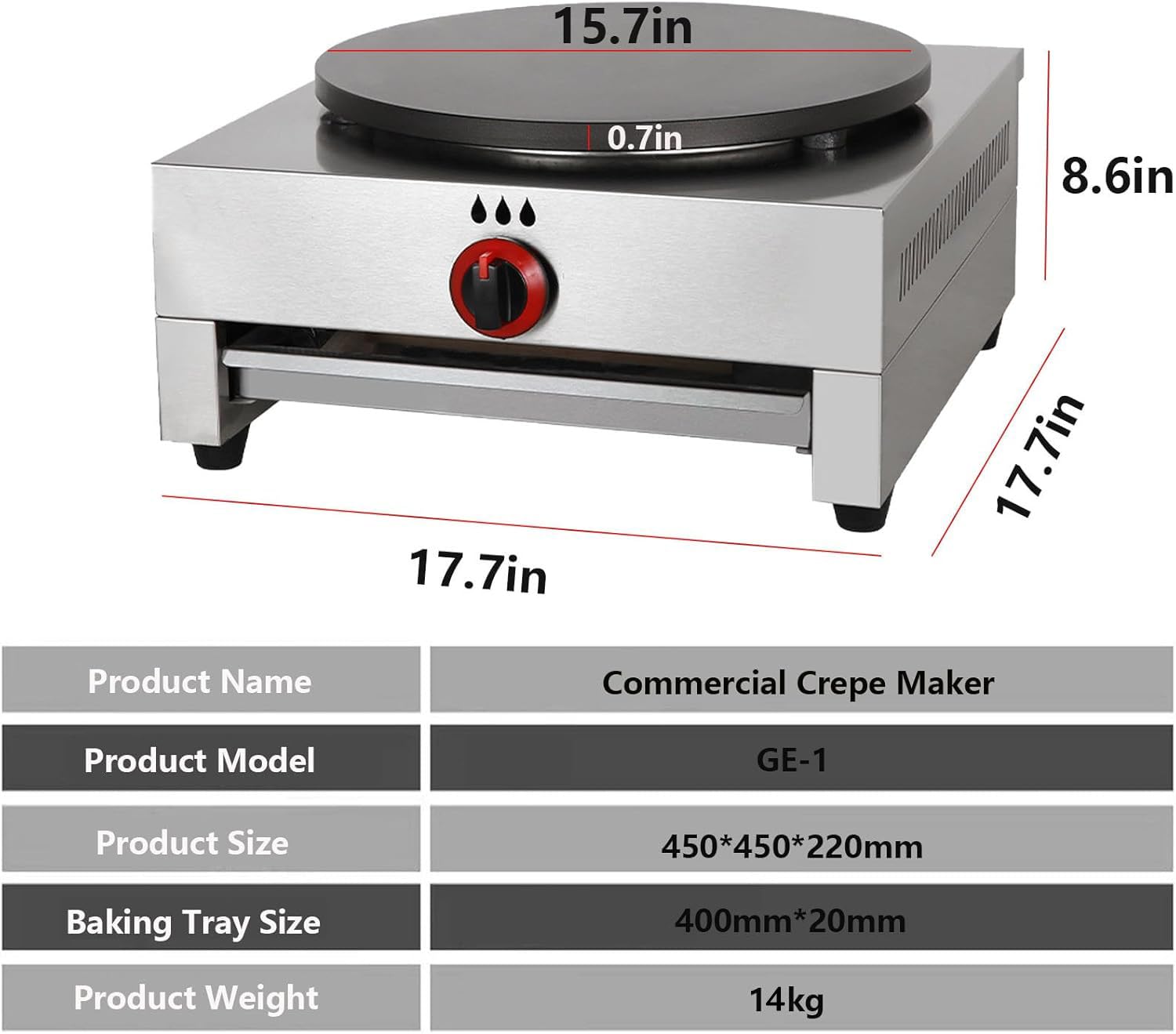 Plancha de crepé antiadherente, potencia de fuego ajustable, máquina comercial de panqueques para el hogar y restaurante, máquina eléctrica de crepé
