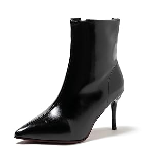 Womens Pointed Toe Ankle Boots Black Patent Leather Stiletto Heel