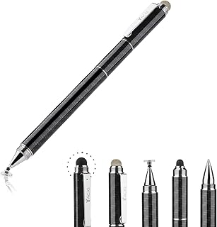 New Yacig Capacitive Stylus Pen, 4-in-1 High Sensitivity and Precision Touch Screen Stylus Clear Disc Tip,Black Rubber Tip &Mesh Fiber Tip Compatible with Universal Touch Screen Device (Black)