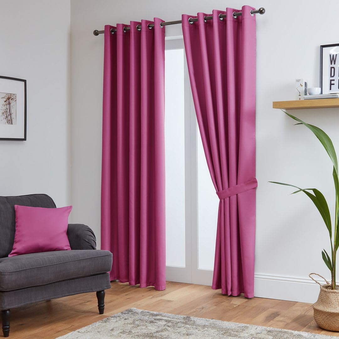 John Aird Blackout Curtains Thermal Energy Saving Eyelet Curtains for Bedroom & Living Room Including Tie Backs (Fuchsia, W 46" x L 72" (2 Panels) โ image 1
