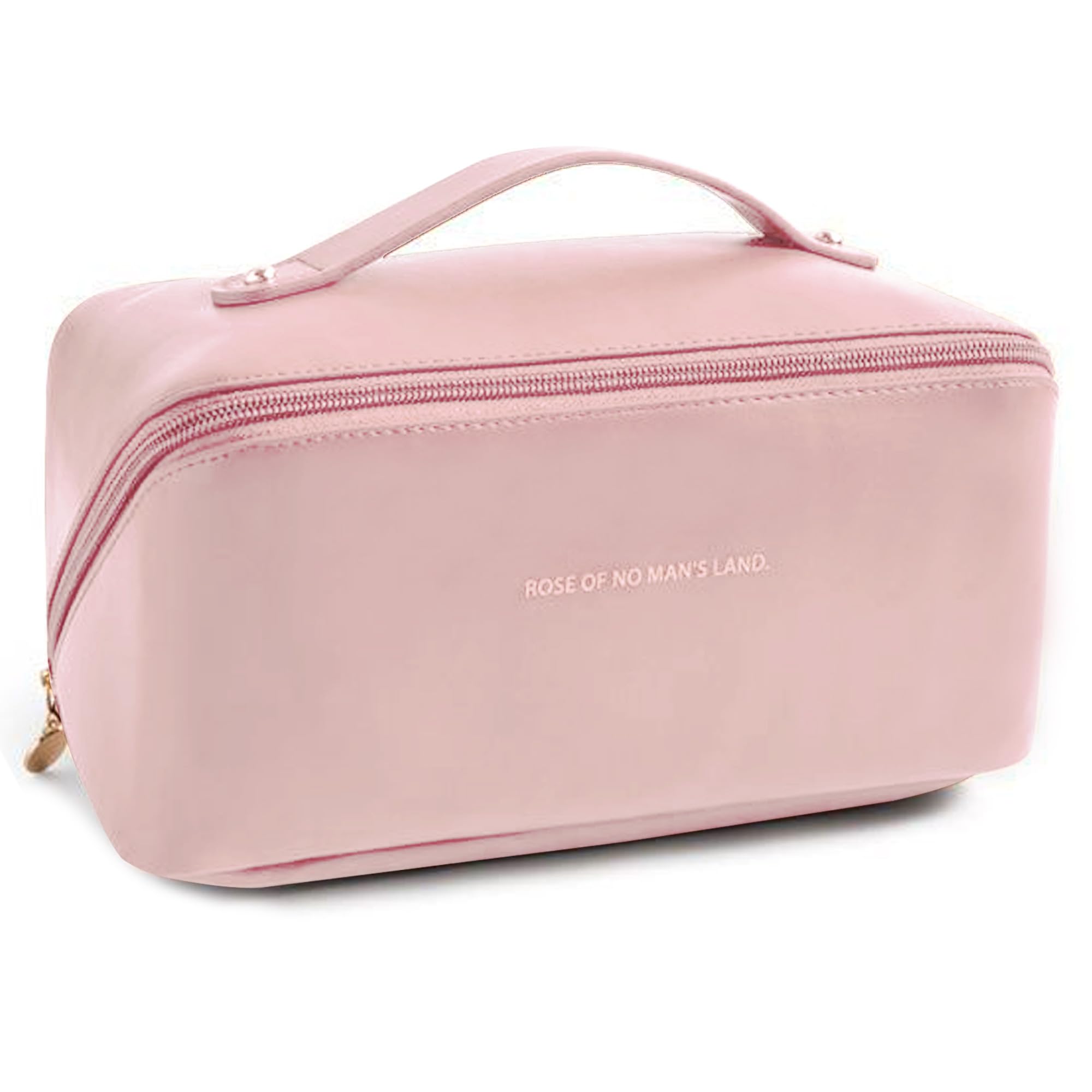 GUBB Multifunctional Travel Makeup Bag | Large Capacity Portable Leather Makeup Bag with Convinient & Durable Handle | Cosmetics Storage Bag with Waterproof PU Leather Fabric - Pink-image-31