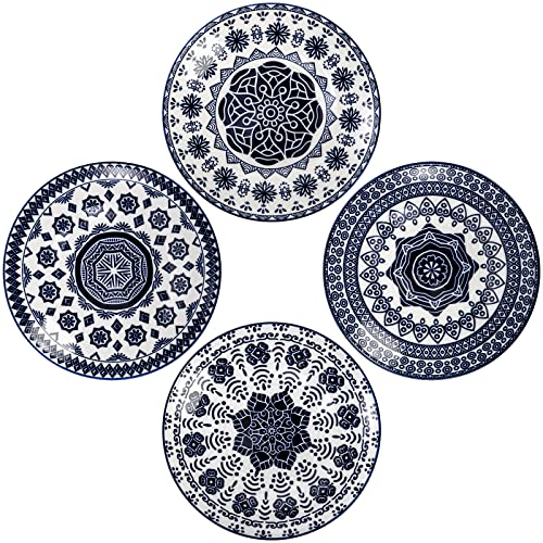Foraineam 8 Pack Porcelain Salad Plates, 6-3/4 Inch Blue And White Floral Shallow Round Serving Plate For Appetizer Salad Dessert And Snack, Microwave & Dishwasher Safe #TOP2
