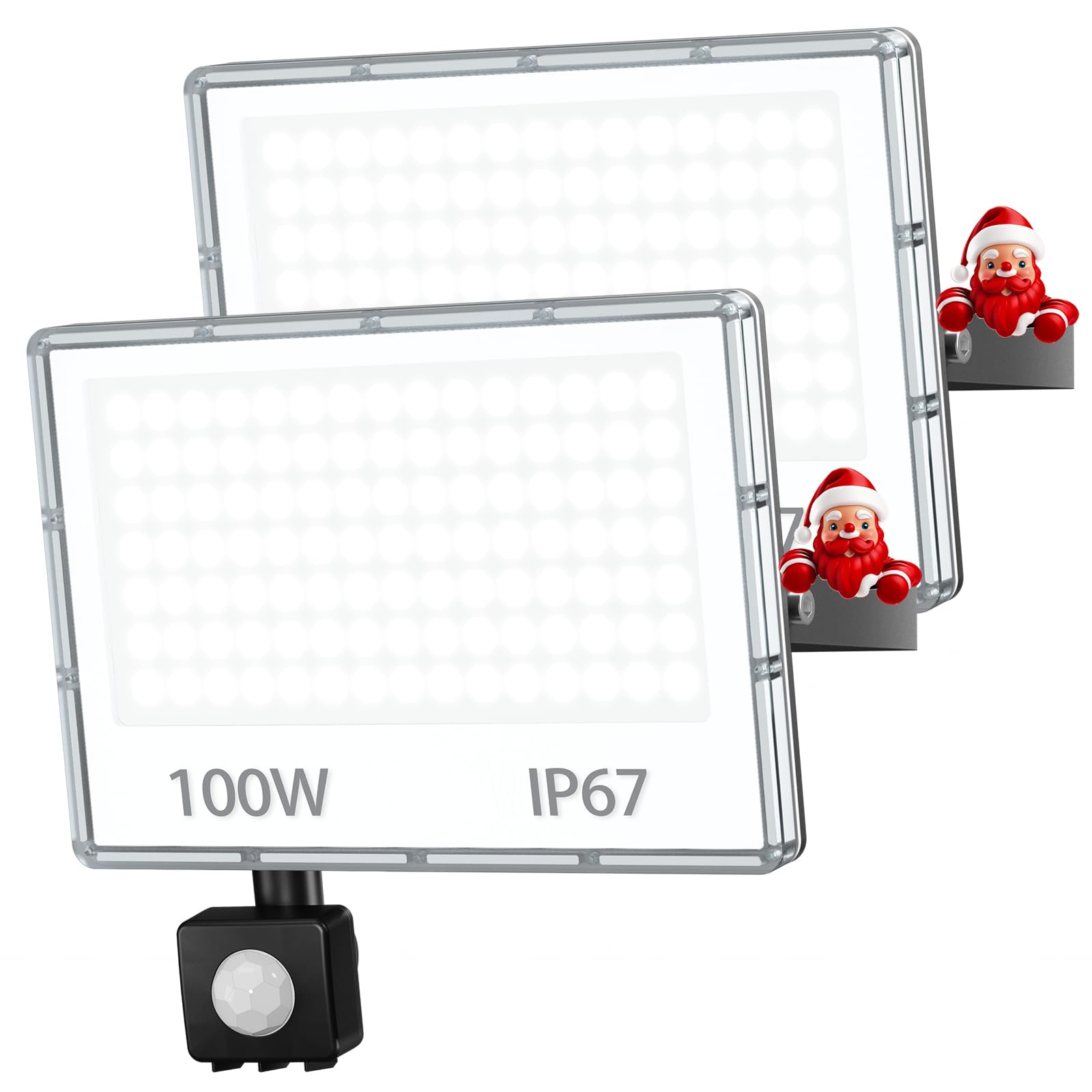 LED Strahler Außen mit Bewegungsmelder 100W - 10000LM 6500K LED Scheinwerfer Futer mit Bewegungsmelder Kaltweiß 2 Stücke IP67 Aussenstrahler Wasserdicht für Garten/Hof/Außenbereich