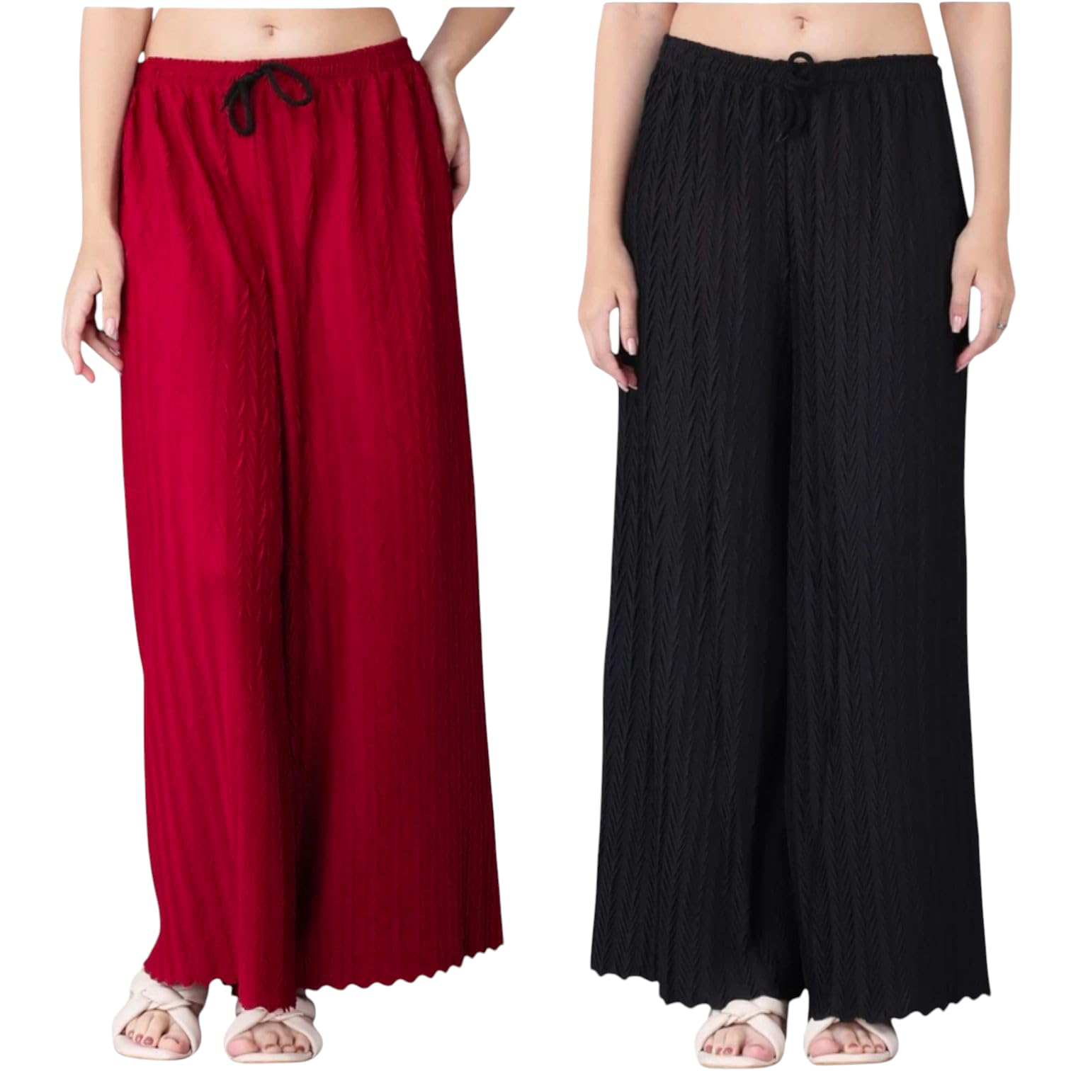fabbizz Women Solid Wide Leg Palazzo Pants | Elastic Waist Drawstring Flared Lounge Pants | Casual Comfortable Long Palazzo for Girls & Women-picture-50