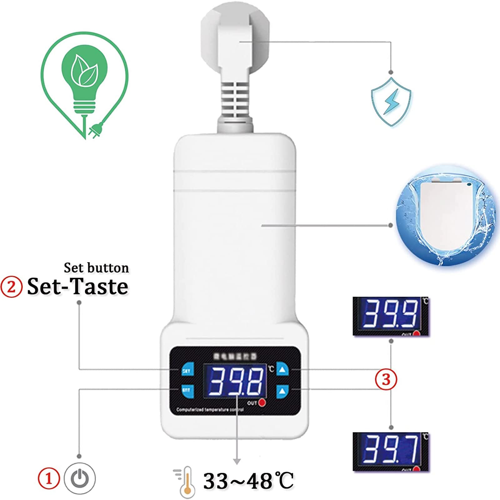 Inteligentna deska sedesowa elektryczna, cyfrowa, inteligentna, podgrzewana, miękkie zamykanie, biała deska sedesowa, regulowana temperatura 33-48℃, szybkie zwalnianie dla łatwego czyszczenia