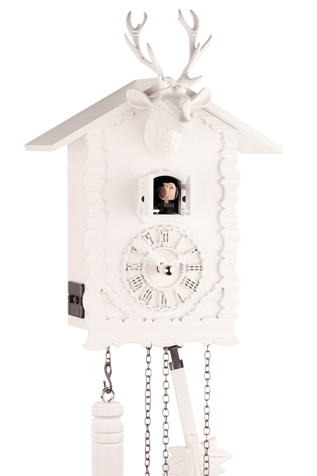 Eble Cuckoo Clock Real Wood Battery Operated Quartz Movement White 26 cm 24380