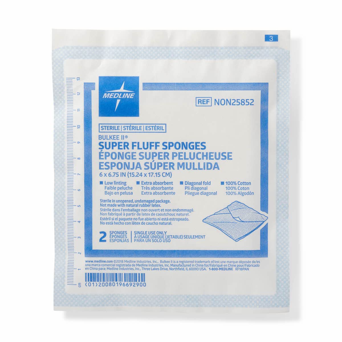 Amazon.com: Medline Bulkee Sterile Diagonal Super Fluff Sponge, 6 