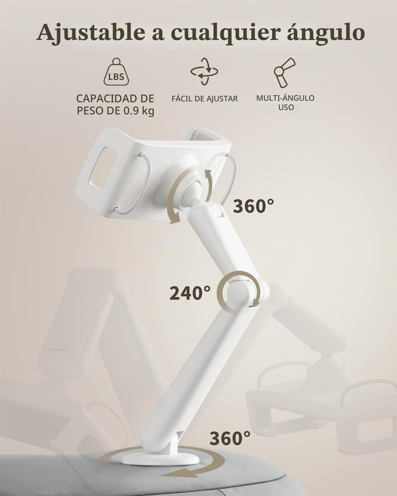 SAIJI Soporte de Tableta Almohada, Soporte iPad Ajustable 360° para Cama con Brazo de Doble Eje Flexible, Soporte de Tableta para iPad, Kindle, Monitor Portátil y Todos los Dispositivos de 4.7"-15.6"
