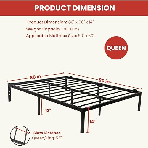 Miniatura 24 de Golden Gate Beds, base de cama de plataforma de metal, resistente, base de colchón de acero resistente, no necesita somier, fácil montaje, base