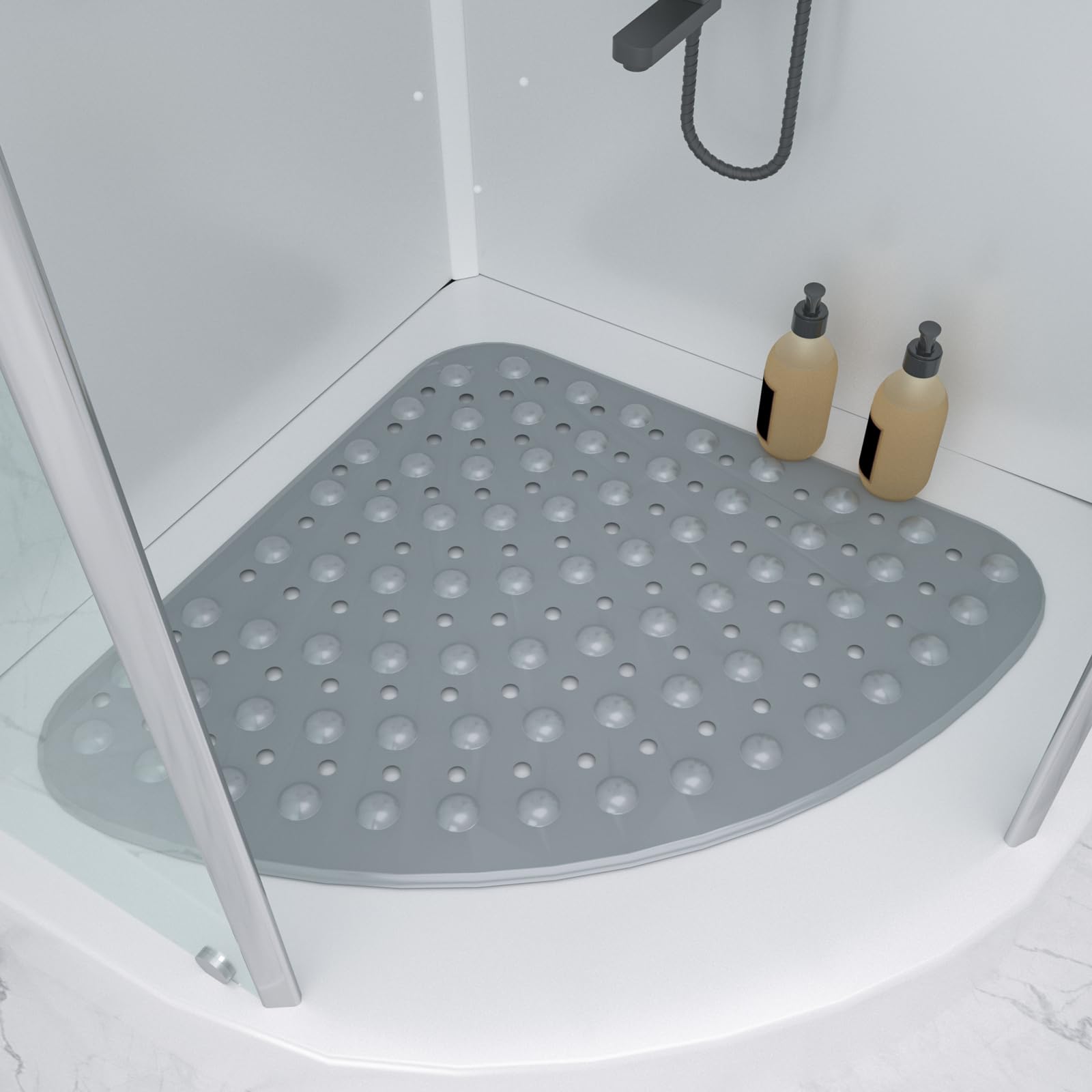 Tappetino Doccia Antiscivolo Sicurezza: Morbido, Antimuffa Con Ventose E Fori Di Scarico – Grigio 54x54 Cm