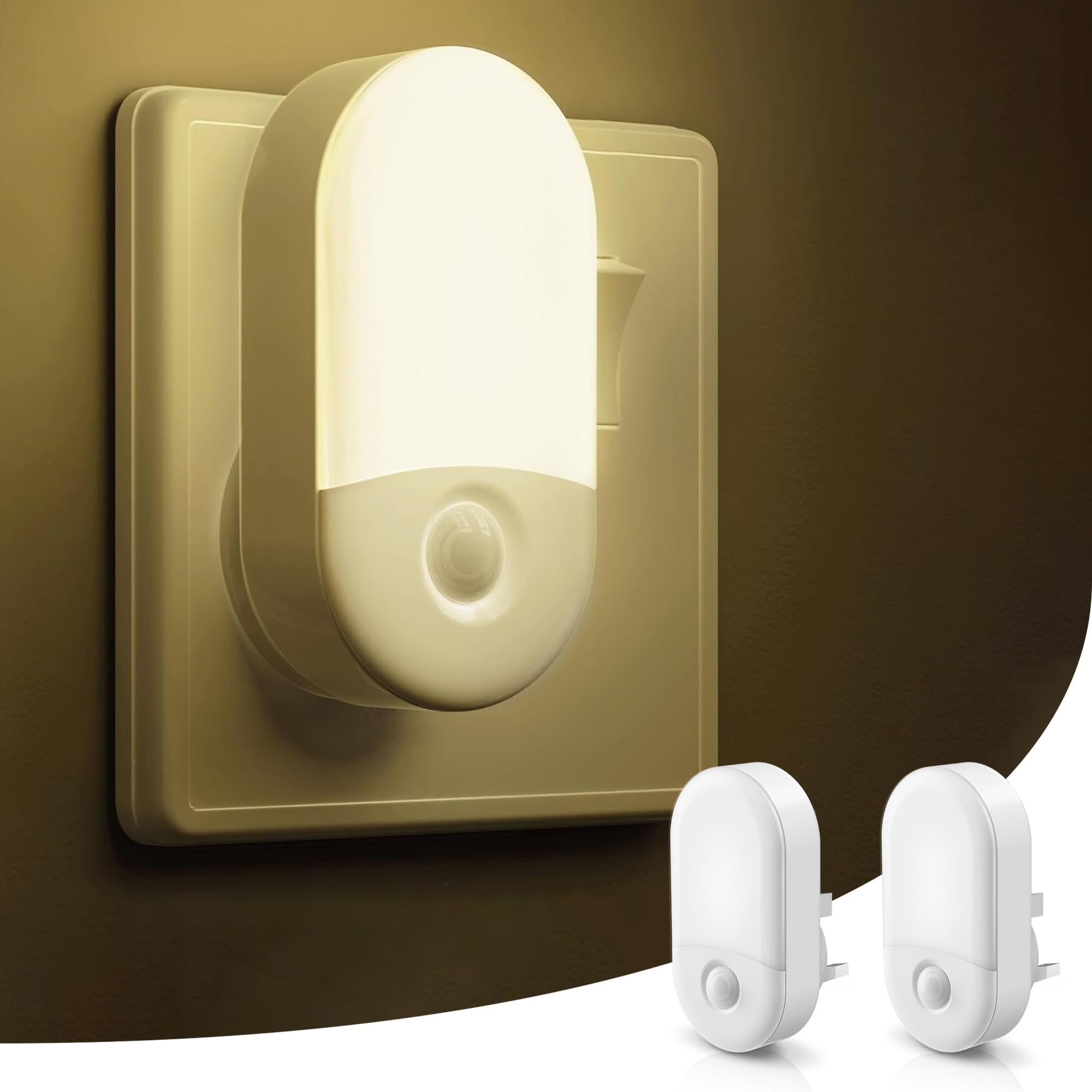 LOHAS-LED Night Light, [2 Pack] Night Light Plug in Wall with Dusk to Dawn Photocell Sensor, Brightness Adjustable, 3000K Warm White, Nightlight for Hallway, Bedroom, Kitchen