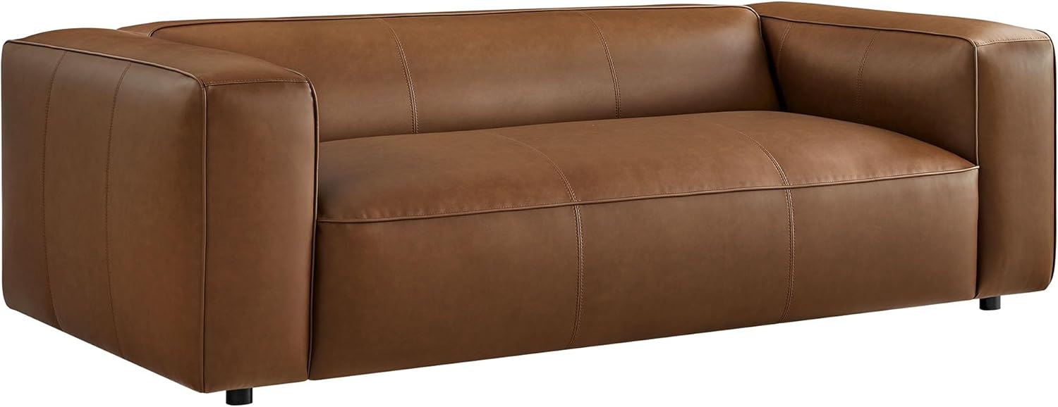 Modway Auren Vegan Leather Sofa in Coffee - Faux Leather Couch - Comfy Modern PU Leather Sofa - Oversized Mid Century Modern Couch for Living Room, Apartment, Loft