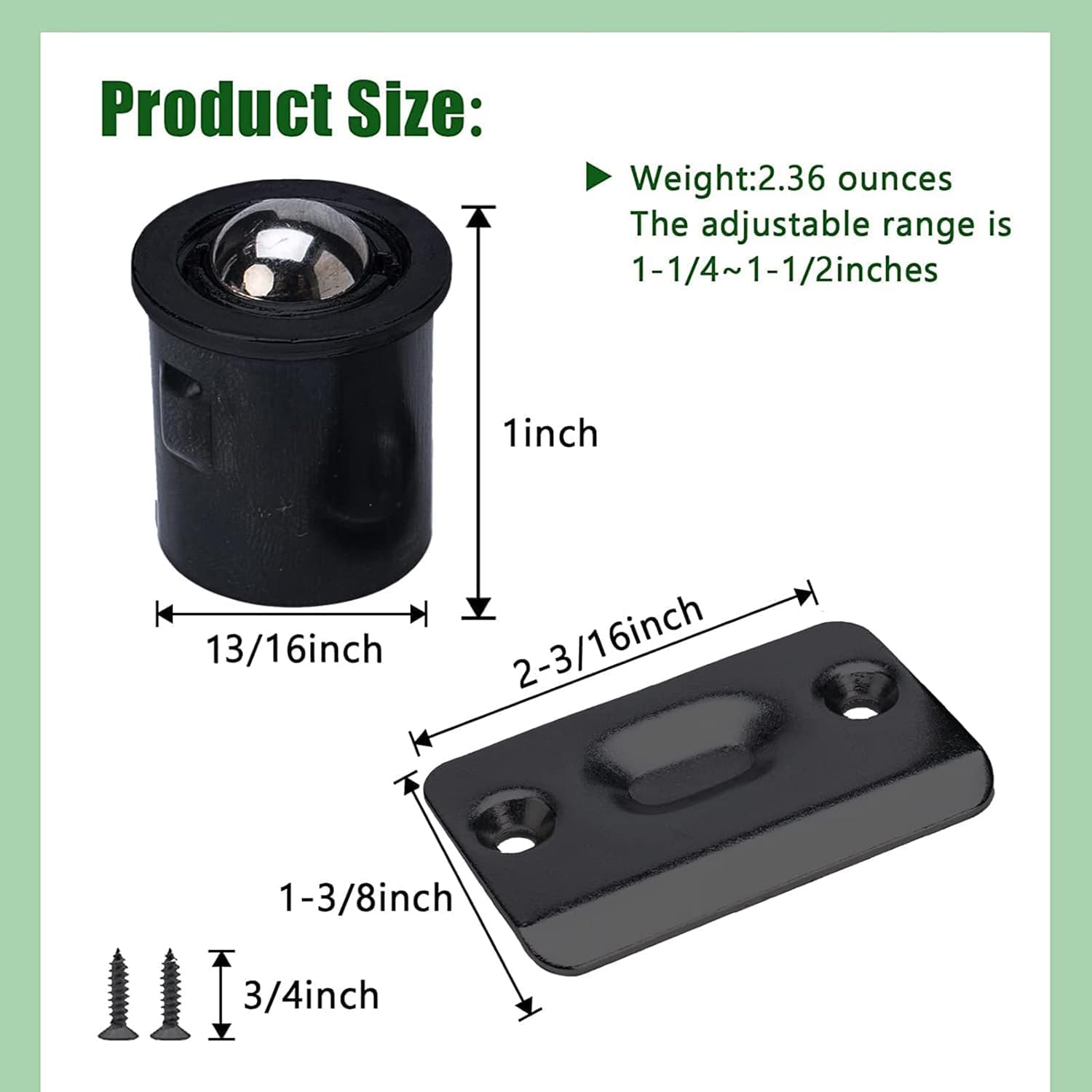 Door Ball Catch, Drive in Ball Catches Hardware for Interior Doors, 13/16 Inch x 1Inch, Door Tension Adjustable (2 Pack, Self-Embed Black)
