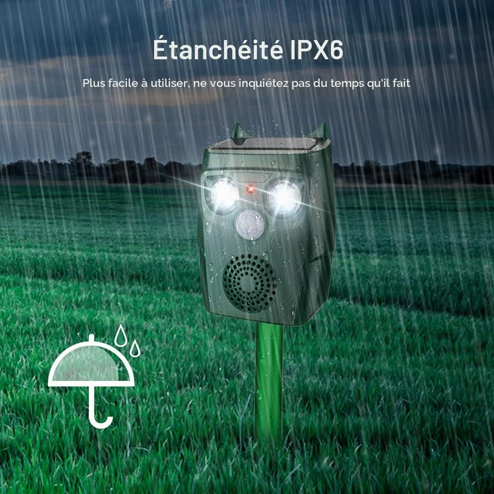 Répulsif Chat Exterieur, Répulsif Chat Ultrason Solaire, Ultrason Anti Chats, Charge de Solaire USB, Répulsif Animaux pour Jardin Chats, Oiseaux, Renard, Souris et Rat, Pigeon, Lapin