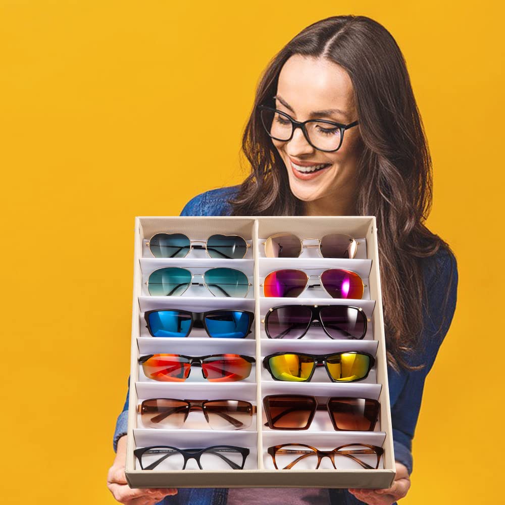 TRIUMPH VISION Sunglasses Organizer Storage Eyeglass Holder Multiple Glasses Case Box Eyewear Tray Display Stand Rack for Women Men 12 Slot