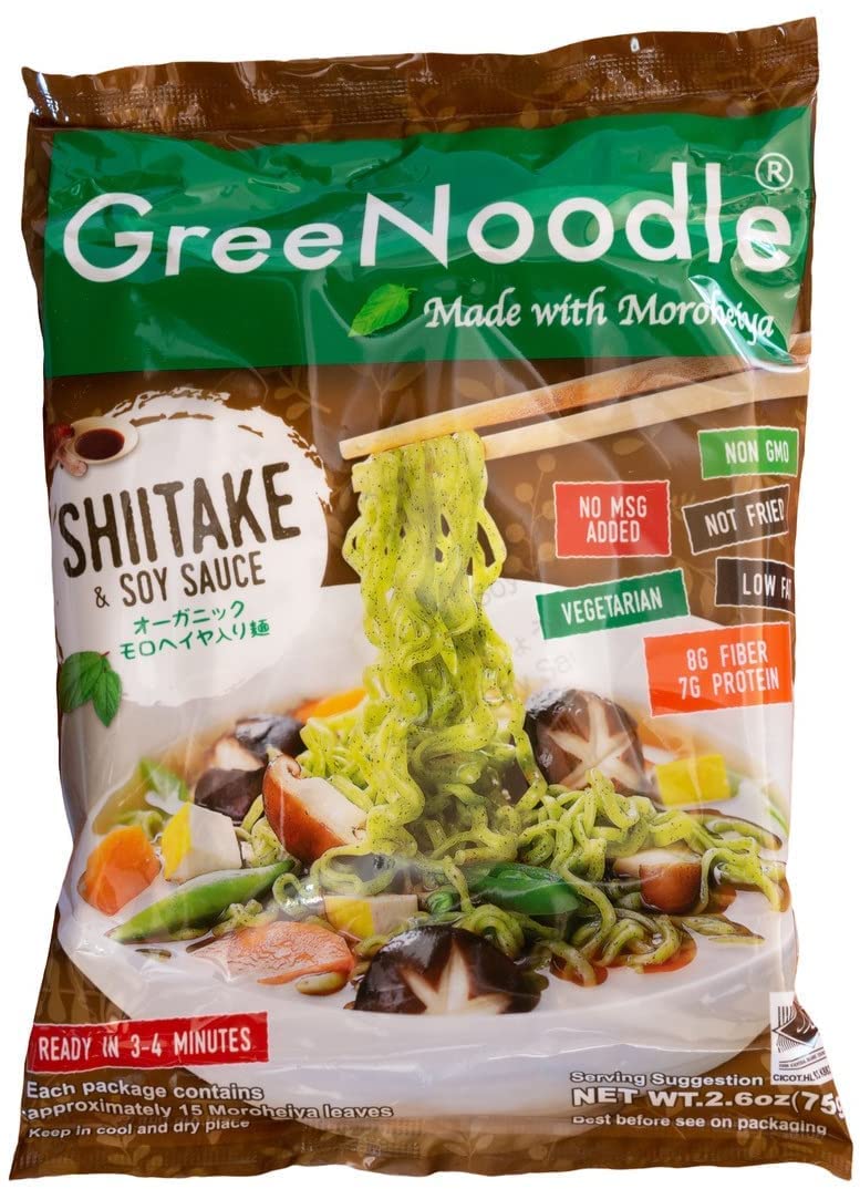 VEGETARIAN Green Noodle Made with Moroheiya SHITAKE & SOY SAUCE 2.6oz (Pack