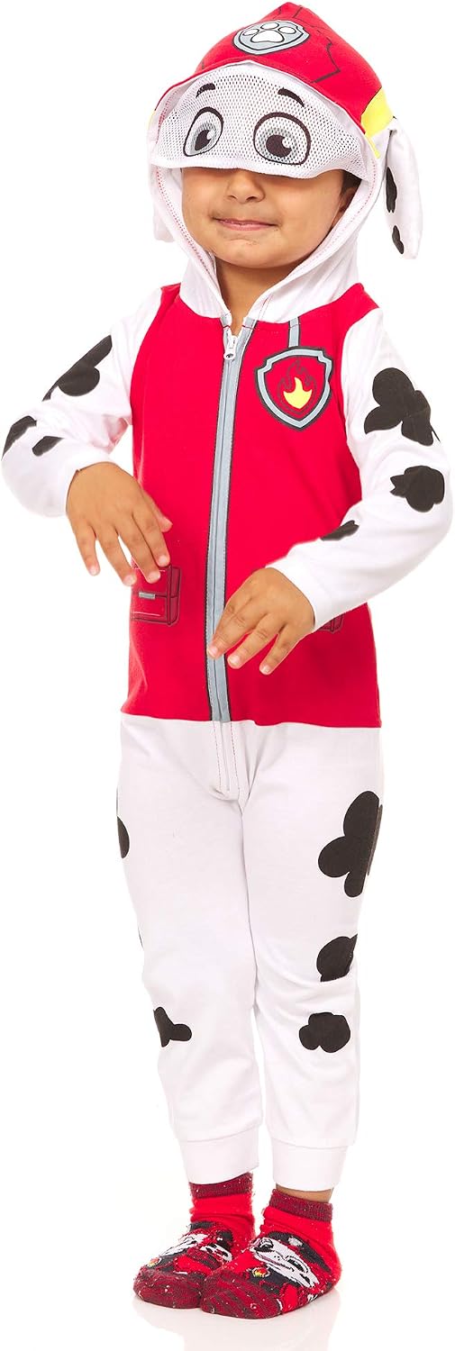 Paw Patrol Toddler Boys Marshall Costume Cosplay for Boys - Hooded Jumpsuit with Mesh Visor