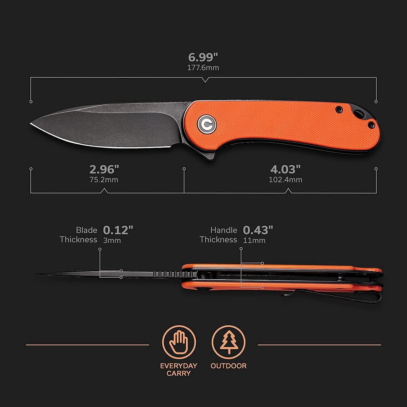 CIVIVI Baklash Black Bundled with New Elementum, Great EDC knife Companion