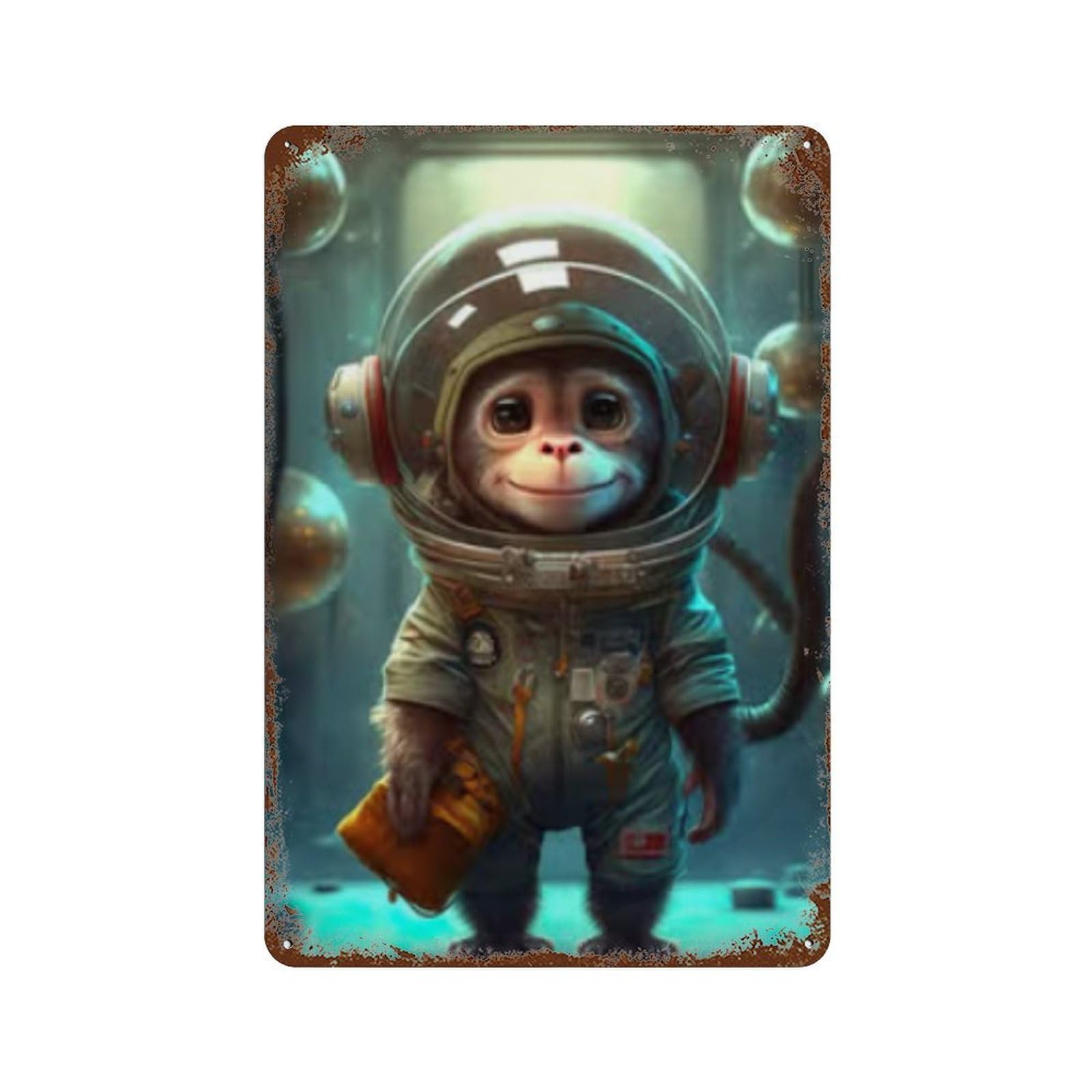 Astronaut Space Monkey Retro Metal Sign 11.8"x7.9", Old School Wall Decor for Garage, Bar And Workshop Decor