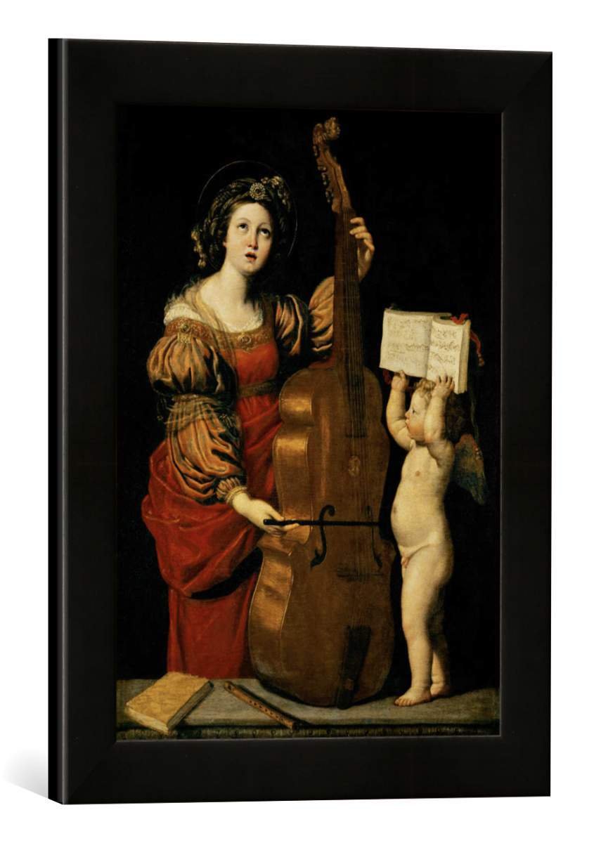 Image Domenichino La Sainte Cécile en cadre noir mat 30x40 cm pour décorer votre salon