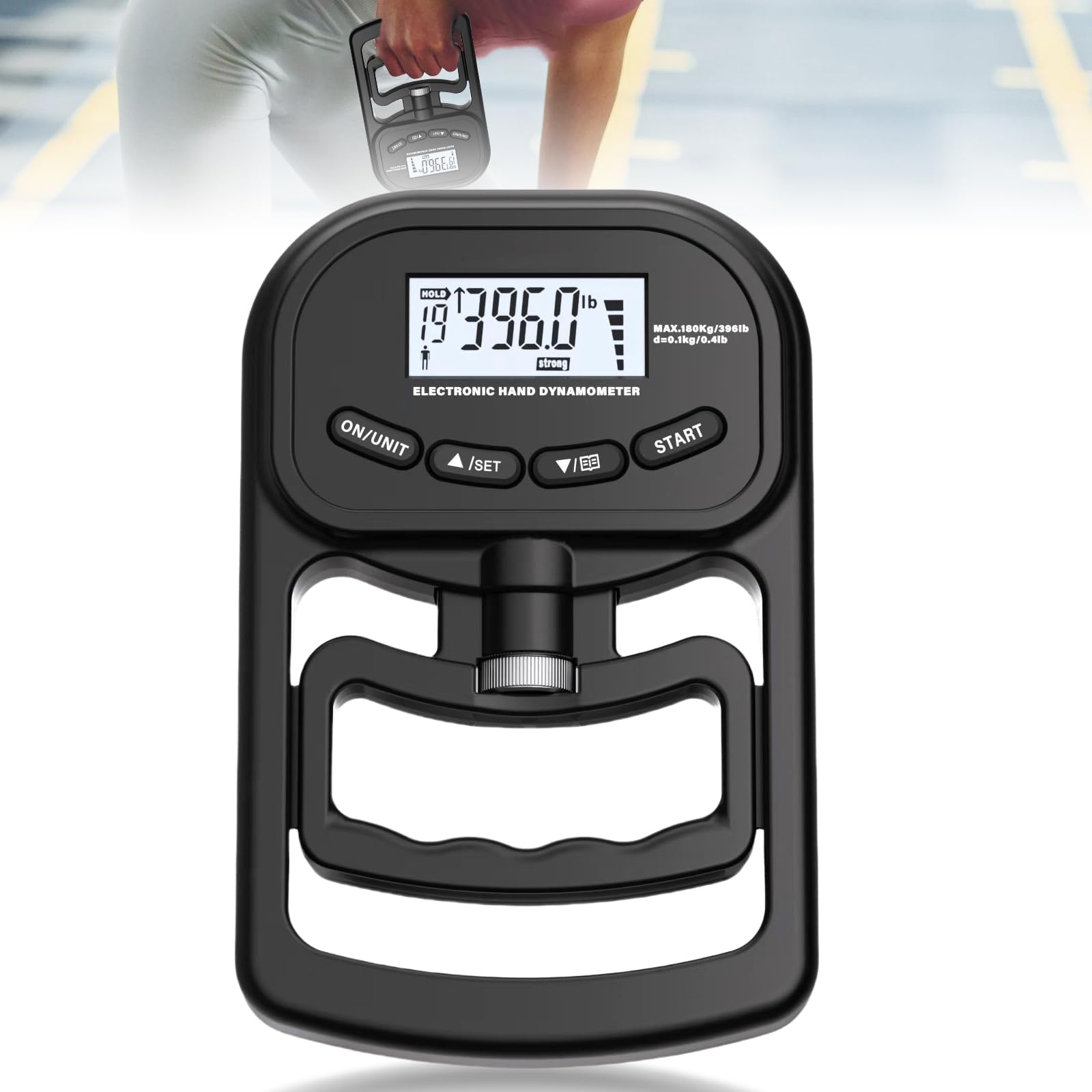 Appareil de musculation numérique à main, 180 kg, dynamomètre, avec câble de charge USB, appareil de force de préhension électronique, grand écran LED