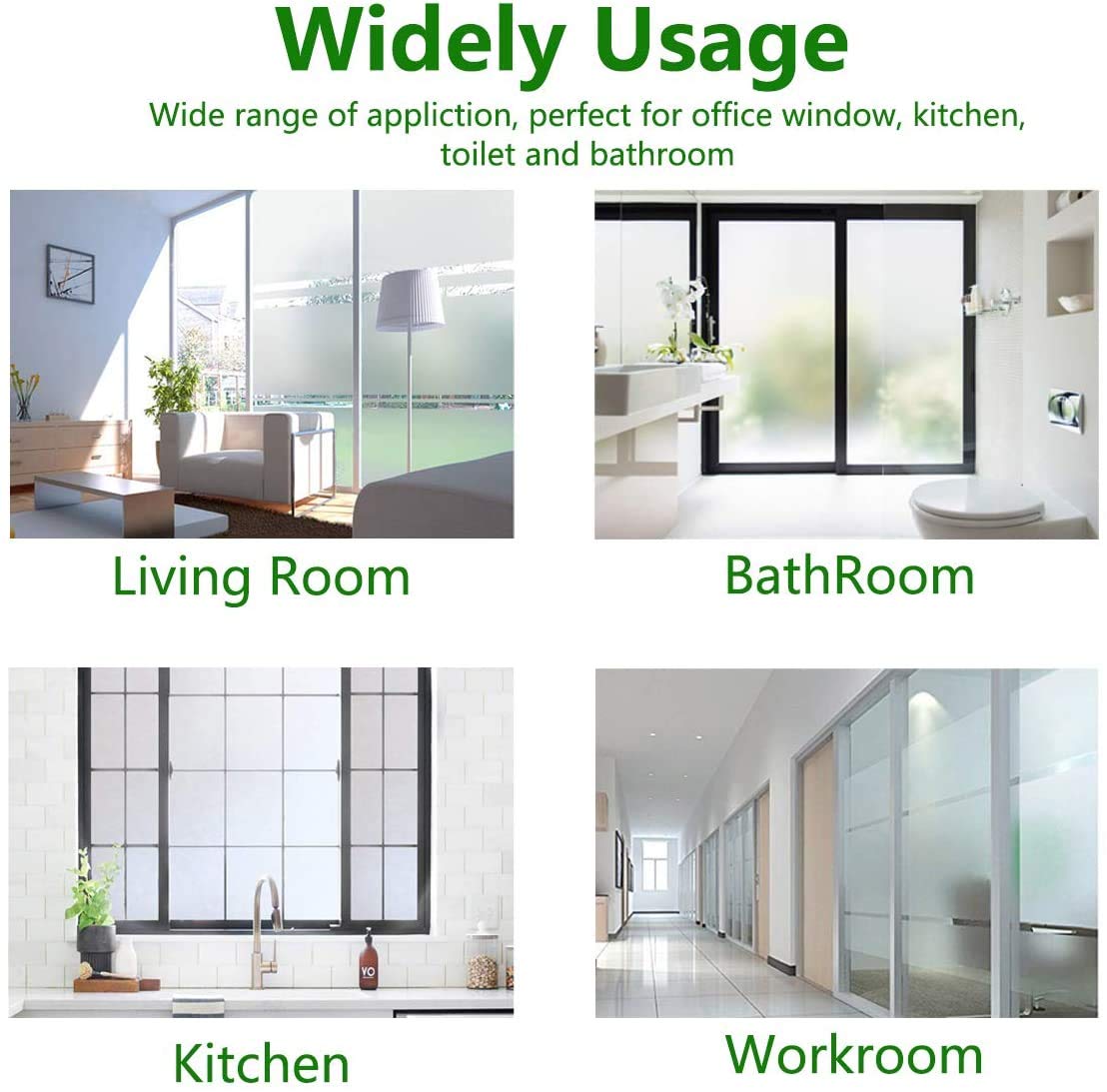 Película para ventana antirreflectante electrostática para cristal opaco, no adhesivo, antiUV, protege la intimidad para oficina, casa, cuarto de baño, cocina, color blanco todos, 90 x 400 cm)