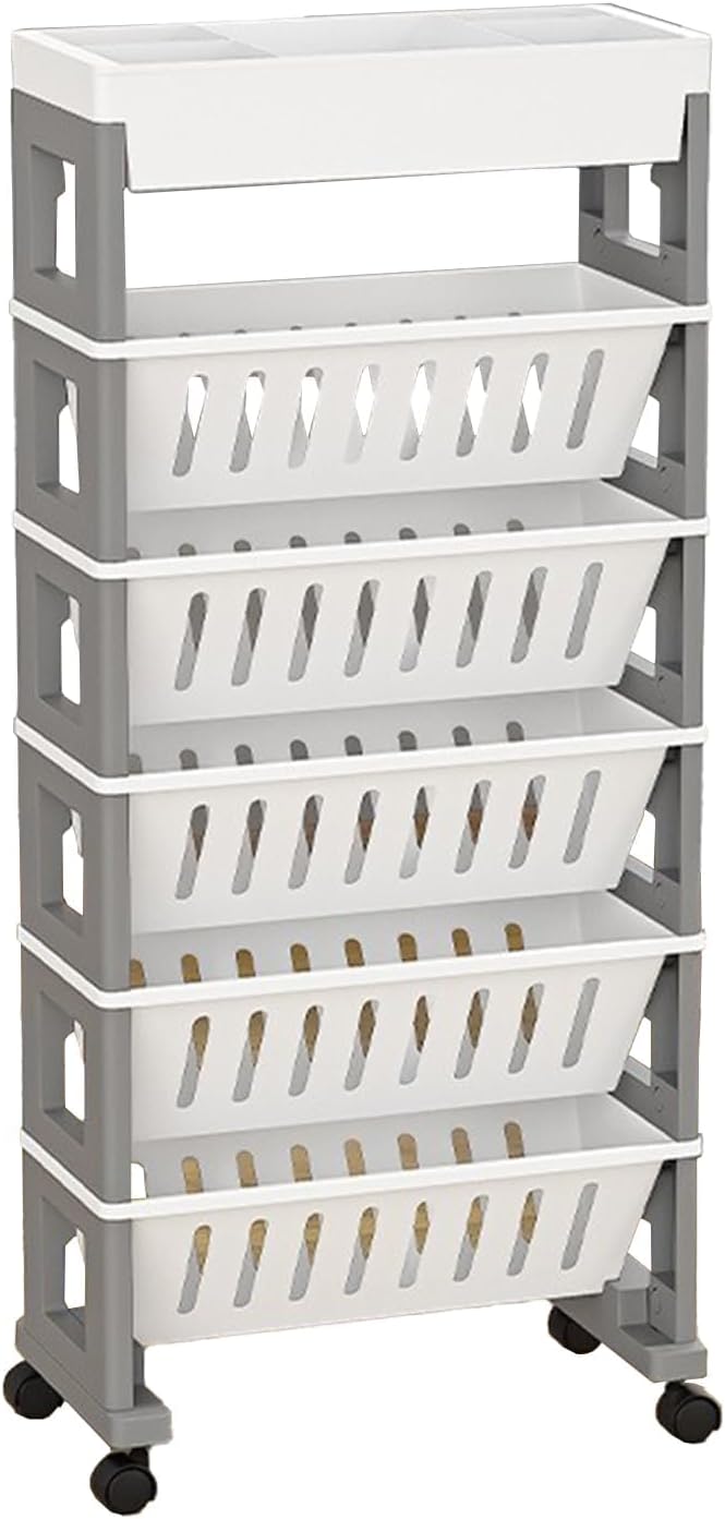 Book cartMobile Bookshelf Rolling cart 5-Tier Plastic Mobile Bookshelf with Wheels Utility Storage cart for Office, Dorm, Classroom,Library, Living Room,Gray,5 Tier