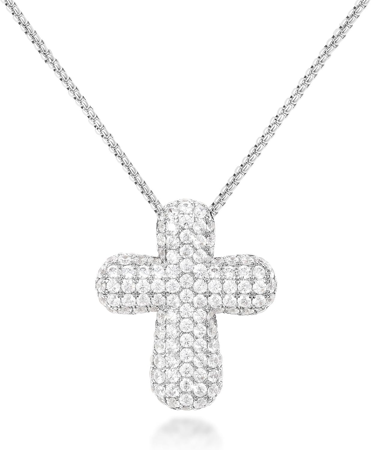 KissYan Bubble Cross Necklace for Women, 14K Gold Plated Cubic Zirconia Cross Pendant Necklaces Simple Trendy Faith Jewelry Gifts