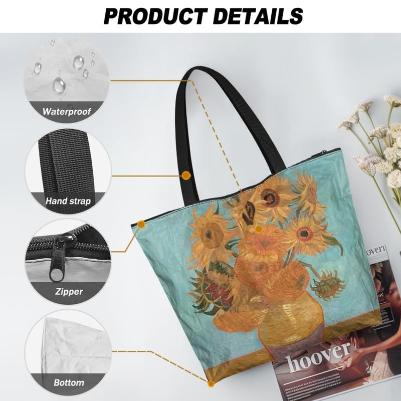 Image of Art Lover Zippered Tote Bag Waterproof Large Work Tote Bags, Artwork Women's Purse Handbags Travel Totes