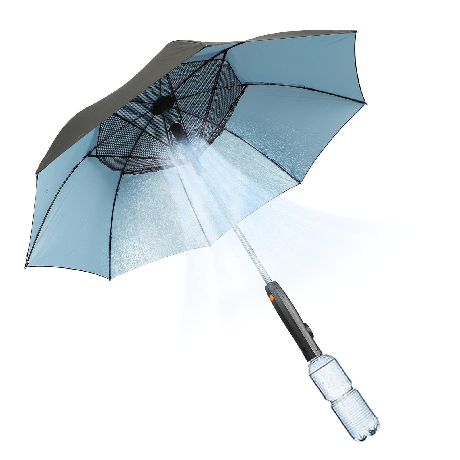 Elprico Regenschirm mit Ventilator, 3-in-1 UVblockierender Regenschirmventilator, Sonnenschirm mit Ventilator und Sprühgerät, Tragbarer Fächerschirm mit Zerstäube für Sommer, Strand, Sport