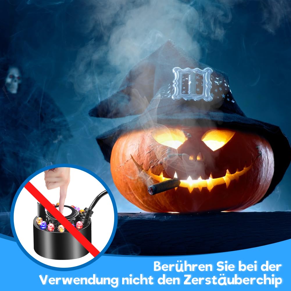 Joycabin Ultradźwiękowy nebulizator, mini maszyna do wytwarzania mgły, 12 diod LED, do wytwarzania mgły, mgły wodnej, nawilżacz powietrza na Halloween, fontanna, fontanna wodna, krajobraz doniczkowy,