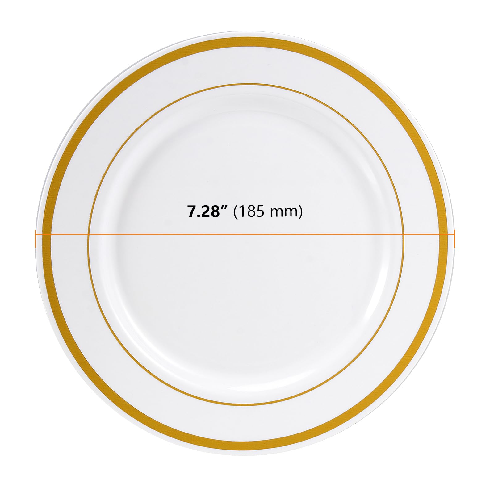 SEUNMUK Lot de 50 assiettes à manger en plastique de qualité supérieure de 18,5 cm avec bord doré, assiettes réutilisables en plastique multi-usage pour dessert, soupe, salade, mariages et fêtes