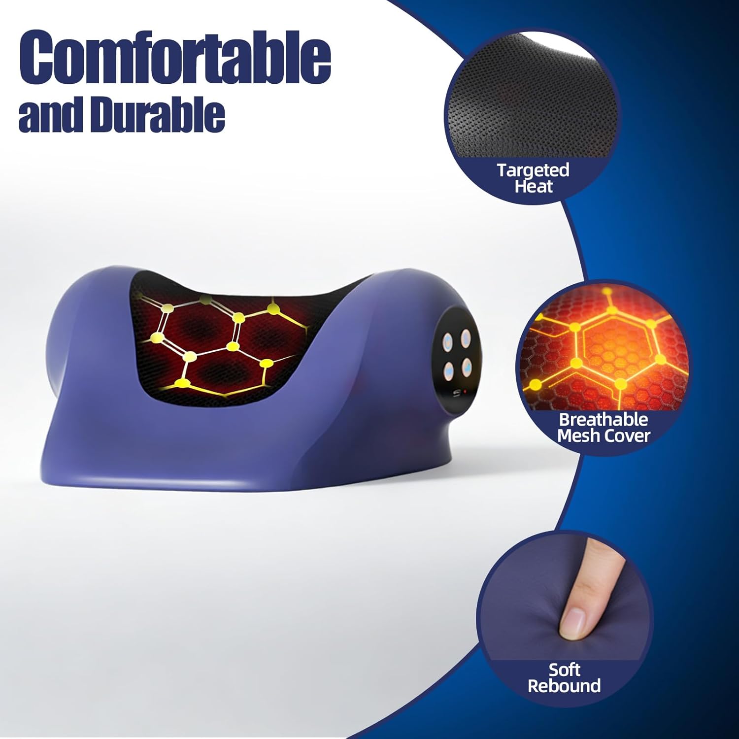 Neck Massager with Heat, Neck and Shoulder Relaxer, Cervical Spine Alignment for Pain Relief Heated Neck Stretcher with 3 Modes, 3-in-1 Wireless Electric Shoulder Massage with 2000mAH (Blue)