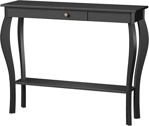 Miniatura 7 de ChooChoo Mesa consola estrecha con cajón, elegante mesa de sofá, mesa de entrada, color negro Negro -,Espresso,Blanco suave,Blanco