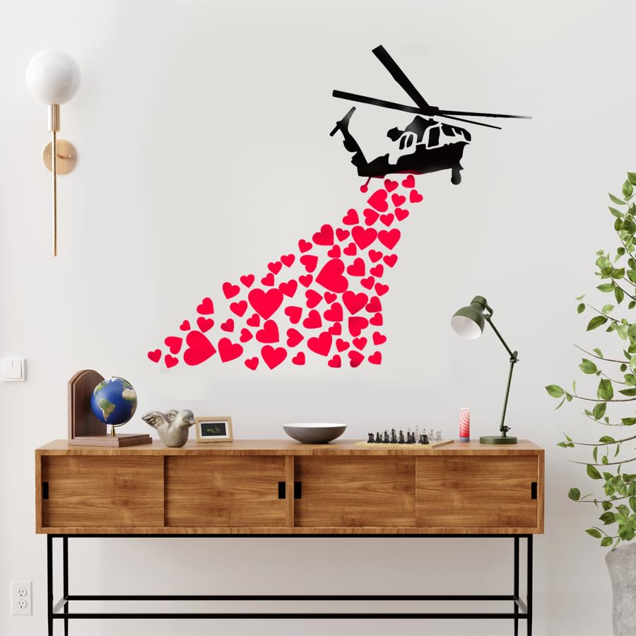Banksy Love Heart Helicopter, Painting Stencil, Graffiti Art, Interior & Exterior Wall Painting Art Stencil, Home Decor, Reusable (Twin Pck - Large_XXL)