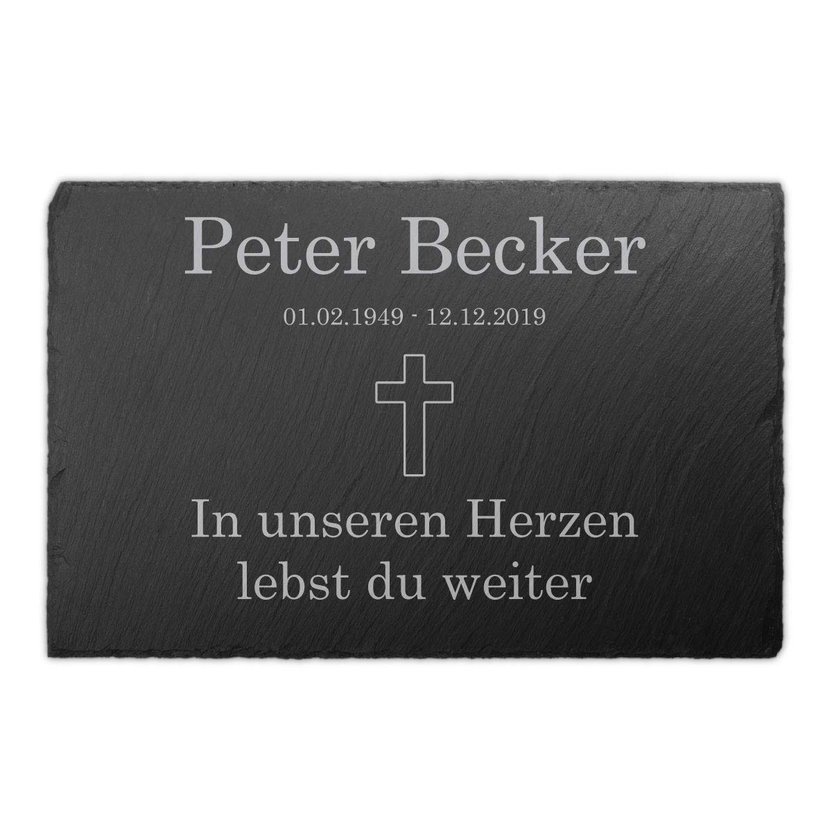 Gedenktafel mit Gravur für Menschen Schiefer 30 x 20 cm wetterfest - Individueller Text