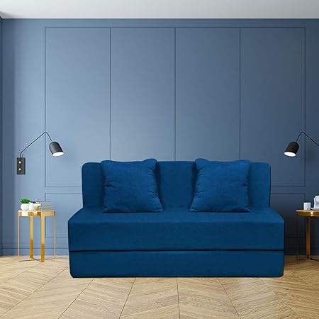 Aart Store Sofa Com Bed for Home Three Seater Perfect for Guest with Washable Cover Blue 5X6 Feet