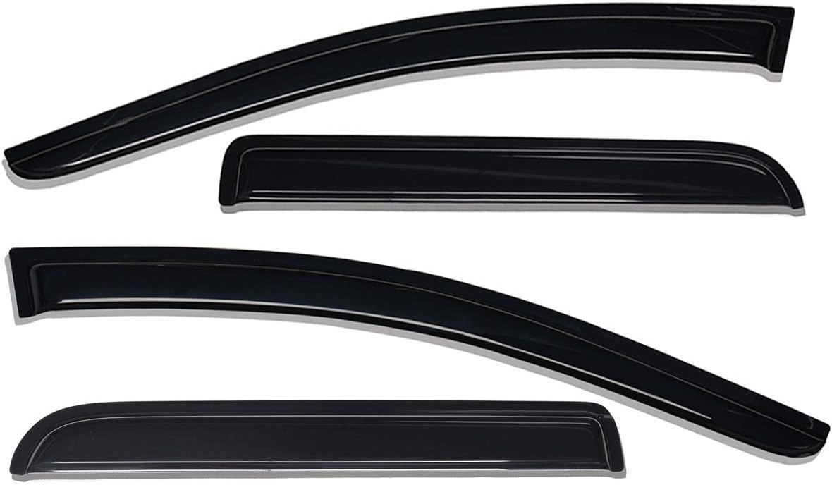 Lightronic Extra Durable Outside-Mount Auto Vent Window Visor, Fits 2005-2020 Nissan Frontier, Crew Cab, UV Protection Rain Guard, Original Wind Deflector, No-Drill Easy Install, Dark Smoke, 4-Pcs