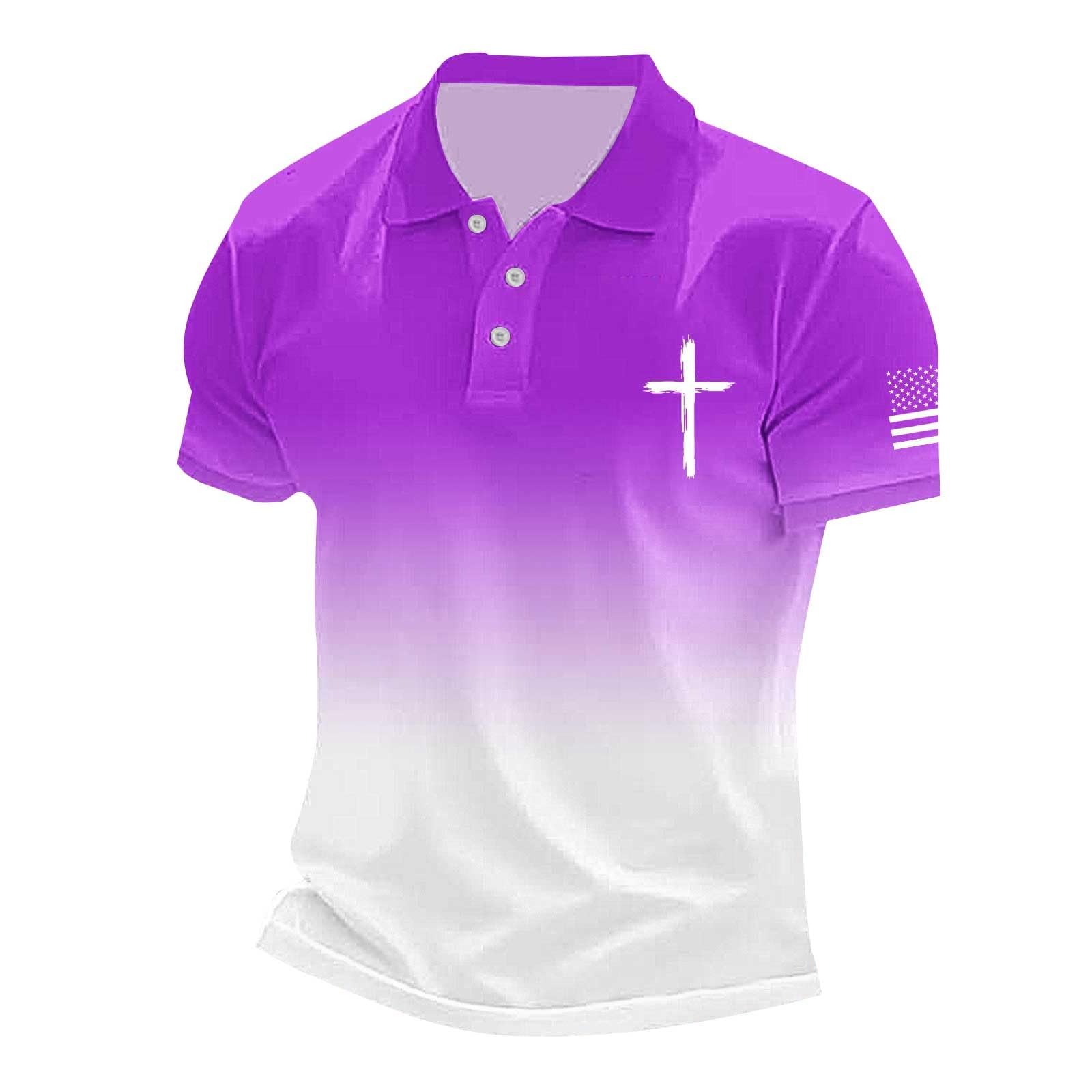 Christian Polo Shirts for Men Casual Active Performance Golf Shirt Cross Print Short Sleeve Breathable Collared Tee Tops, Z01-Purple, XXL