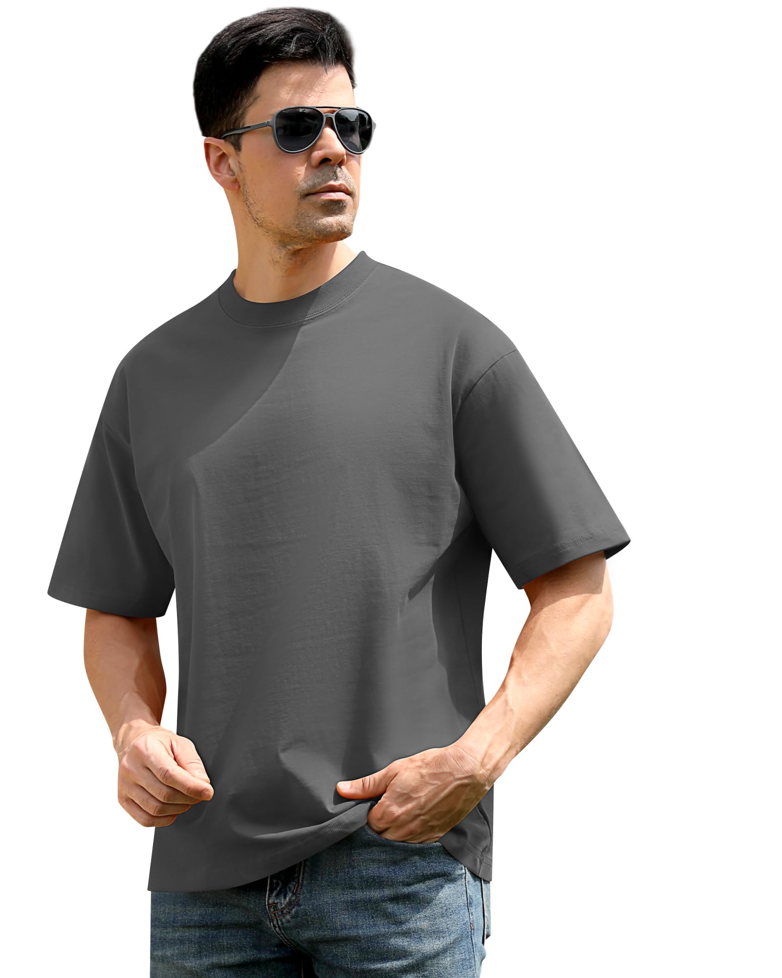 Eadali Lot de 3 t-shirts surdimensionnés pour homme et femme - Épaules tombantes - En coton épais - 280 g - Coupe ample - Manches courtes