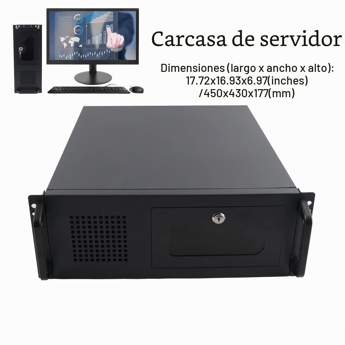 Gabinete de red 4U para servidor, con 7 ranuras PCI, montaje en bastidor, caja de 4U rack, 7 bahías de disco duro de 3,5", 450 x 430 x 177 mm