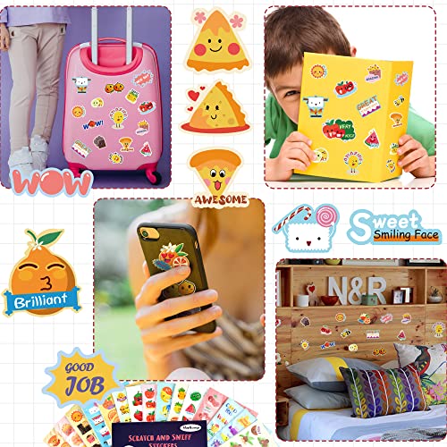 HORIECHALY Scratch and Sniff Stickers for Kid, Smelly Stickers 85 Sheets 17 Scents, 1600+ Scented Design with Cute Food and Fruit Patterns, Positive Reward Tool for Classroom.