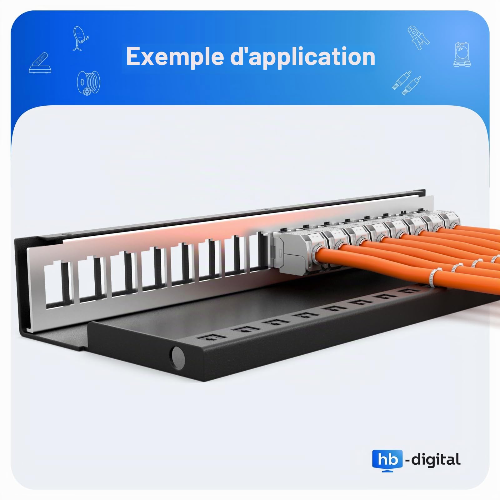 HB-DIGITAL Panneau de brassage 16 ports 1 HE 16 x CAT 6a RJ45 Module Keystone Jack - Certifié GHMT - Entièrement blindé STP 10 Gbps - Compatible avec les câbles de pose - Câble réseau LAN - Noir