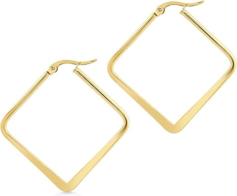 555Jewelry Stainless Steel Geometric Large Square Hoop Statement Earrings for Women