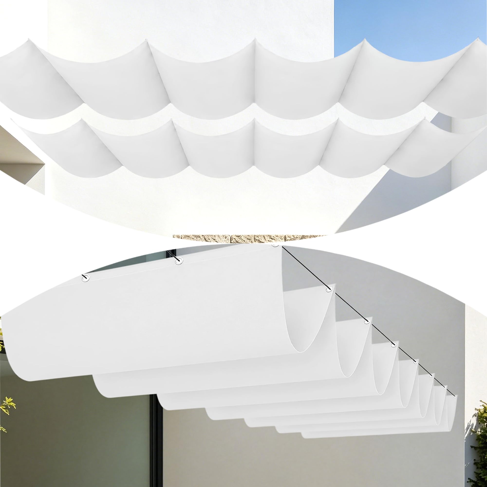 Einziehbares Sonnensegel 200 x 660 cm UV Schutz Sonnenschutzt Sonnensegel inkl Befestigungsseile für Terrasse, Garten, Balkon, Camping, Weiß