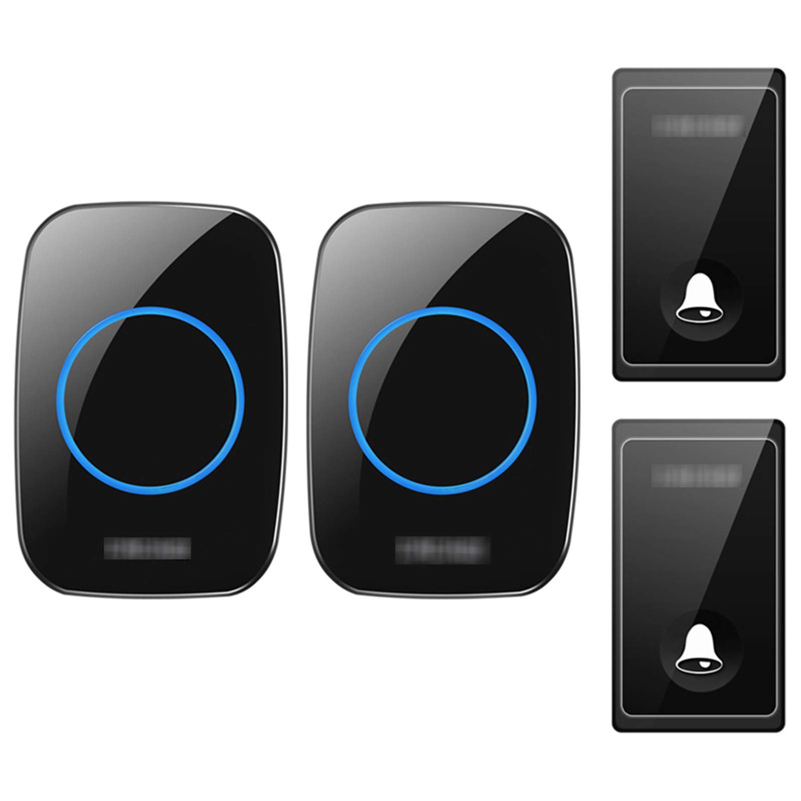 Campanello Wireless autogenerante, Kit Campanello Senza Fili Impermeabile, 2 ricevitori, 2 Pulsanti, 58 suonerie, 4 Livelli di Volume, Portata 650 Piedi, Nero, Nero
